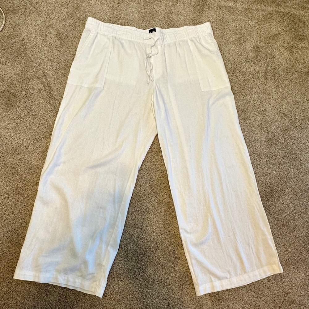 Gap Linen Blend Pants Women XXL White Excellent Wide Leg Drawstring Casual